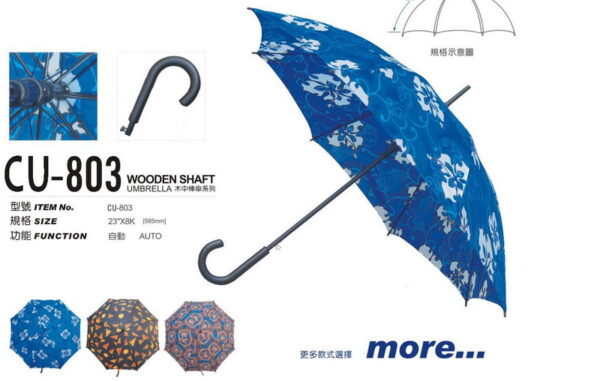 all black pongee print pattern wood umbrella