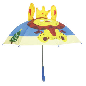 Wholesales manual open stick safety style children ears kids umbrella animal lion cartoon parasol