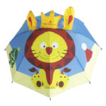 Wholesales manual open stick safety style children ears kids umbrella animal lion cartoon parasol