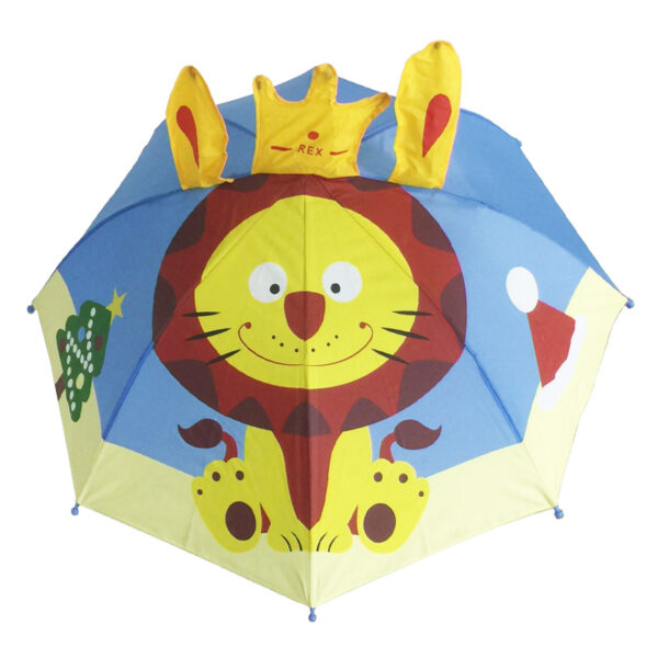 Wholesales manual open stick safety style children ears kids umbrella animal lion cartoon parasol