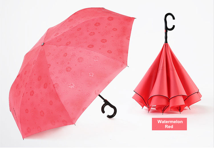 C handle inverted double layer canopy vented standing water color changing magic umbrella