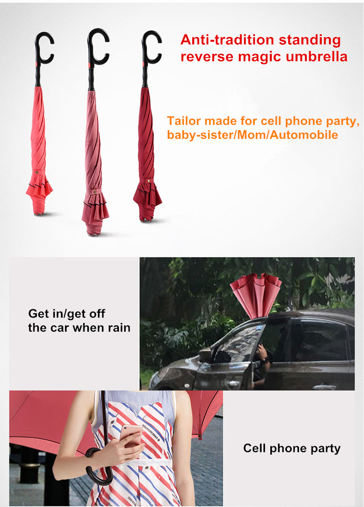 C handle inverted double layer canopy vented standing water color changing magic umbrella