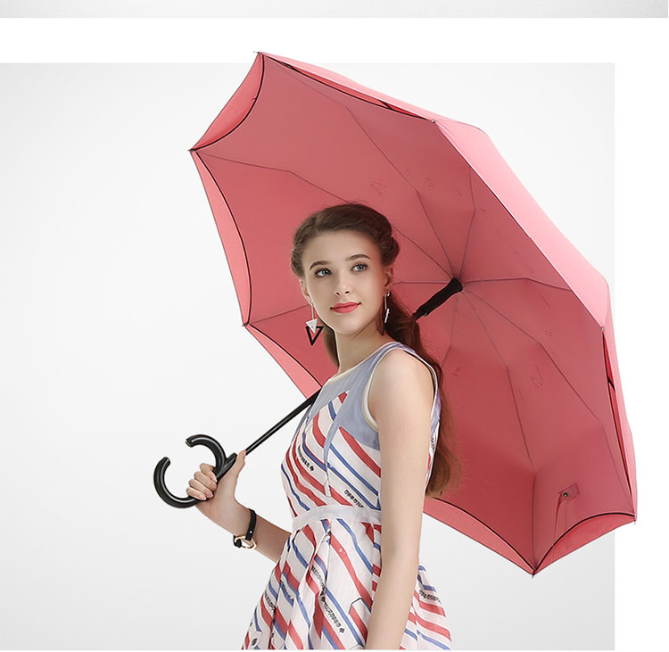 C handle inverted double layer canopy vented standing water color changing magic umbrella