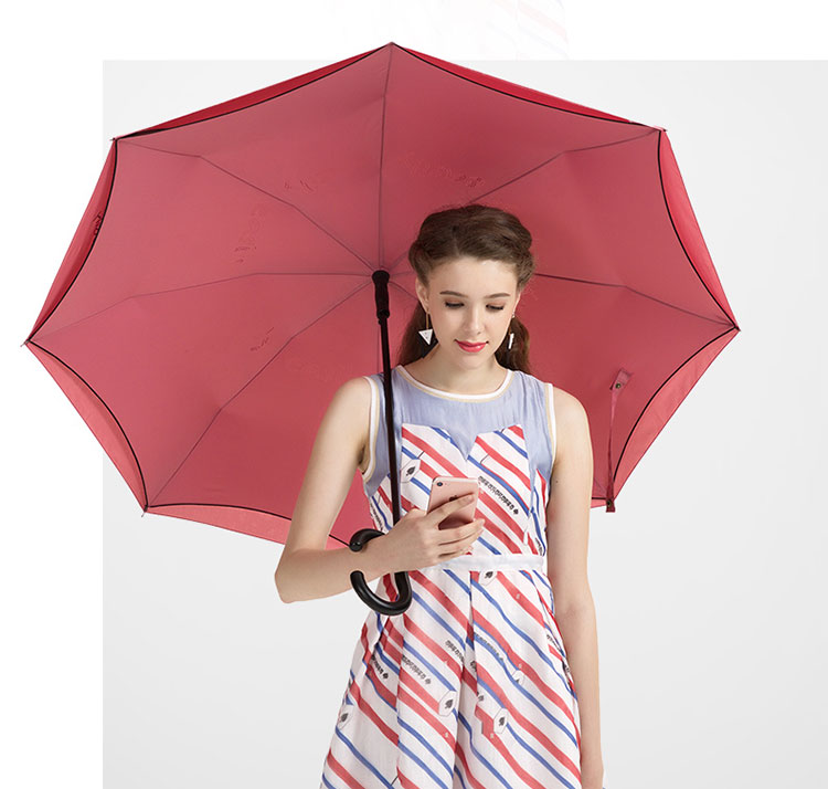 C handle inverted double layer canopy vented standing water color changing magic umbrella