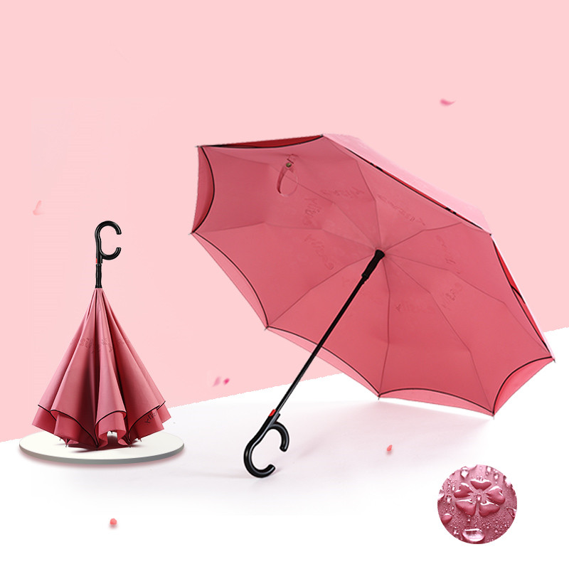 C handle inverted double layer canopy vented standing water color changing magic umbrella