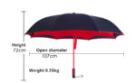 Straight handle inverted double layer canopy vented standing hands free reverse umbrella