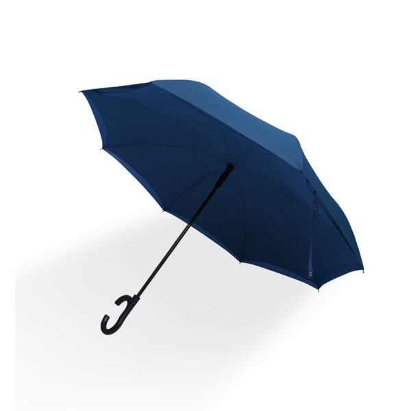 C handle inverted double layer canopy vented standing hands free reverse solid blue umbrella