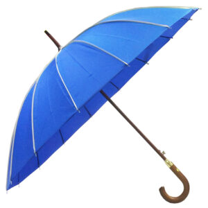 16 ribs auto wooden solid navy blue color horn ring stick fully beige piping umbrella