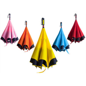 Straight handle inverted double layer canopy vented standing hands free reverse umbrella