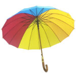 16 ribs auto wooden solid rainbow horn ring stick umbrella