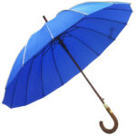 16 ribs auto wooden solid navy blue color horn ring stick fully beige piping umbrella