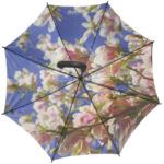 Double layers tulip flower paper print heat transfer all black wood stick umbrella