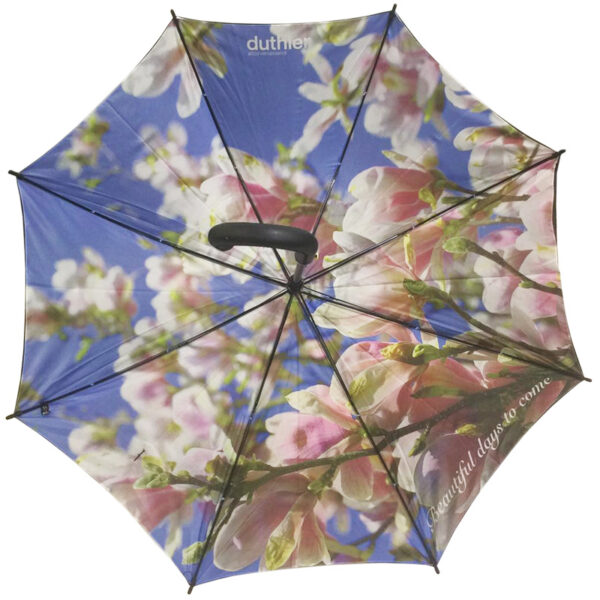 Double layers tulip flower paper print heat transfer all black wood stick umbrella