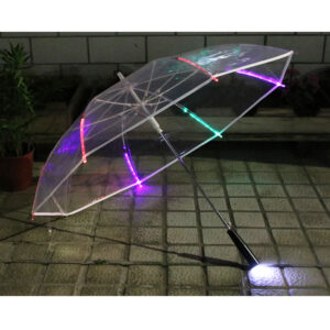 Automatic transparent PVC acrylic LED POE umbrellas 7 colour lighting windproof environmental protecting EVA battery parasol