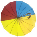 16 ribs auto wooden solid rainbow horn ring stick umbrella