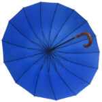 16 ribs auto wooden solid navy blue color horn ring stick fully beige piping umbrella