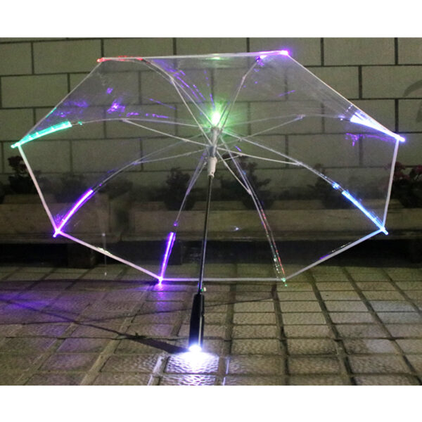 Automatic transparent PVC acrylic LED POE umbrellas 7 colour lighting windproof environmental protecting EVA battery parasol