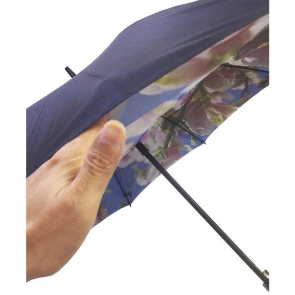 Double layers tulip flower paper print heat transfer all black wood stick umbrella