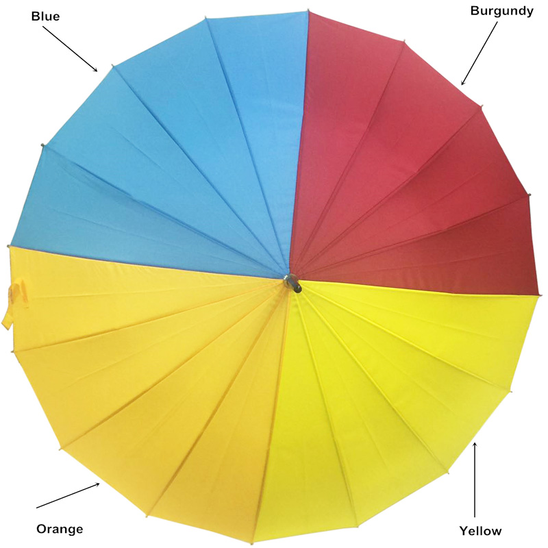 16 ribs auto wooden solid rainbow horn ring stick umbrella