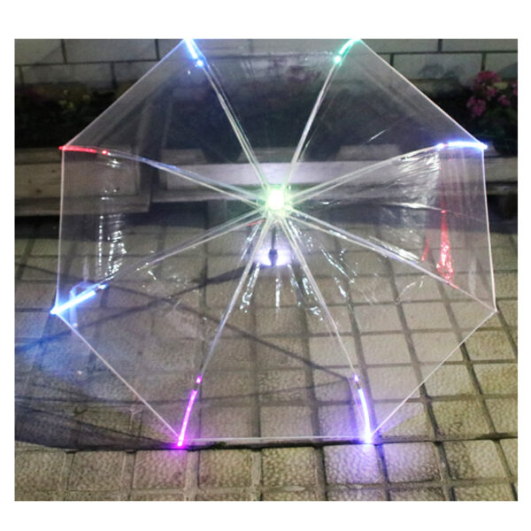 Automatic transparent PVC acrylic LED POE umbrellas 7 colour lighting windproof environmental protecting EVA battery parasol