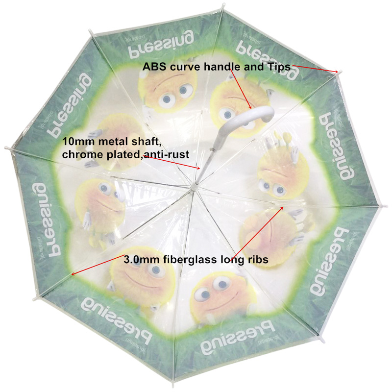 Automatic transparent PVC acrylic cat paper print umbrellas windproof environmental protecting EVA paper print parasol