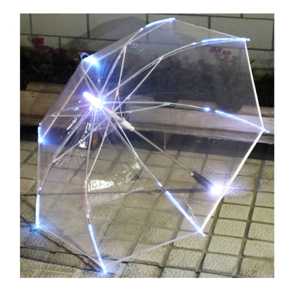 Automatic transparent PVC acrylic LED POE umbrellas 7 colour lighting windproof environmental protecting EVA battery parasol