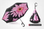 Pink sunflower C handle inverted umbrella