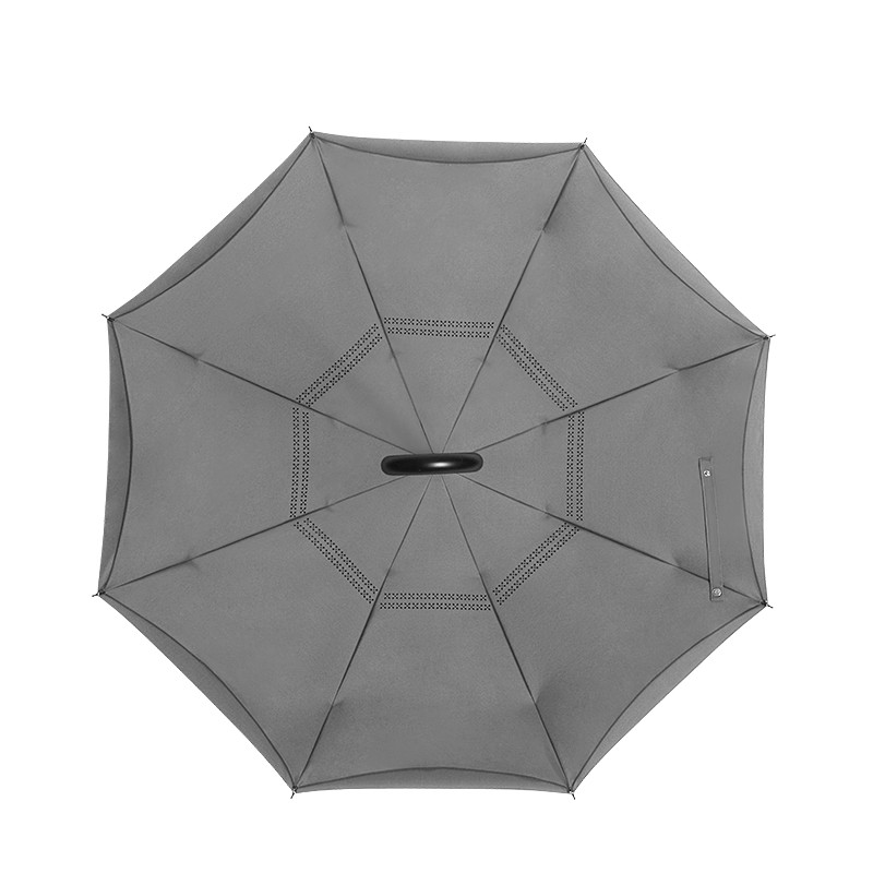 C handle inverted double layer canopy vented standing hands free reverse solid grey umbrella