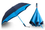 Straight handle inverted double layer canopy vented standing hands free reverse blue umbrella