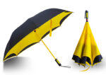 Straight handle inverted double layer canopy vented standing hands free reverse yellow umbrella