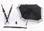 135cm dia. auto double layer border linking newspaper wood engraved logo advertising square golf umbrella