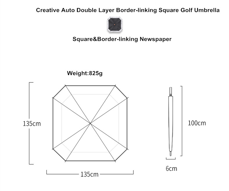 135cm dia. auto double layer border linking newspaper wood engraved logo advertising square golf umbrella
