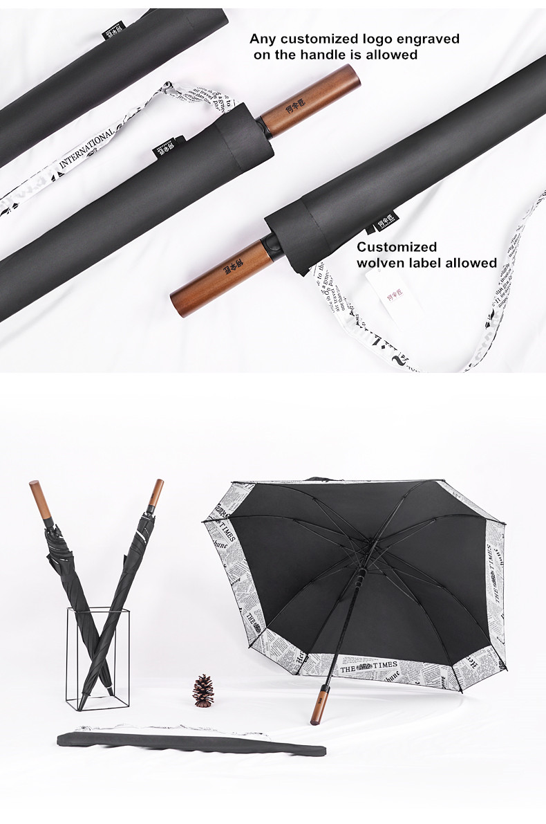 135cm dia. auto double layer border linking newspaper wood engraved logo advertising square golf umbrella