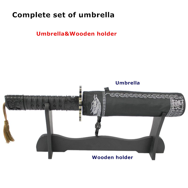 105cm dia. Steel Samurai sword katana umbrella Wolverine three fold auto open auto close windproof knives spike dragon parasol