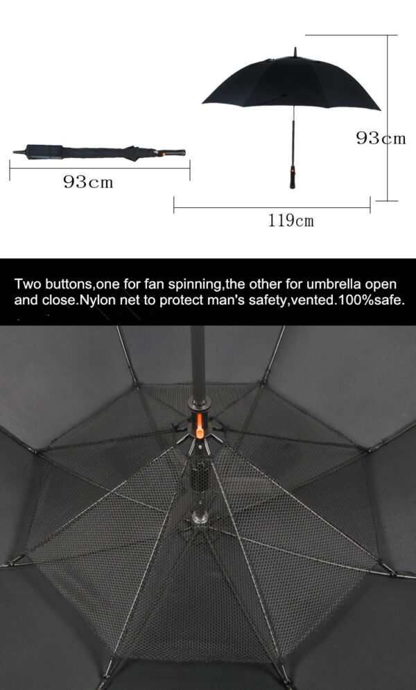 Hand open 10 angles solar USB charging electric anti-thunder fiberglass portable power bank windproof alloy fan umbrella