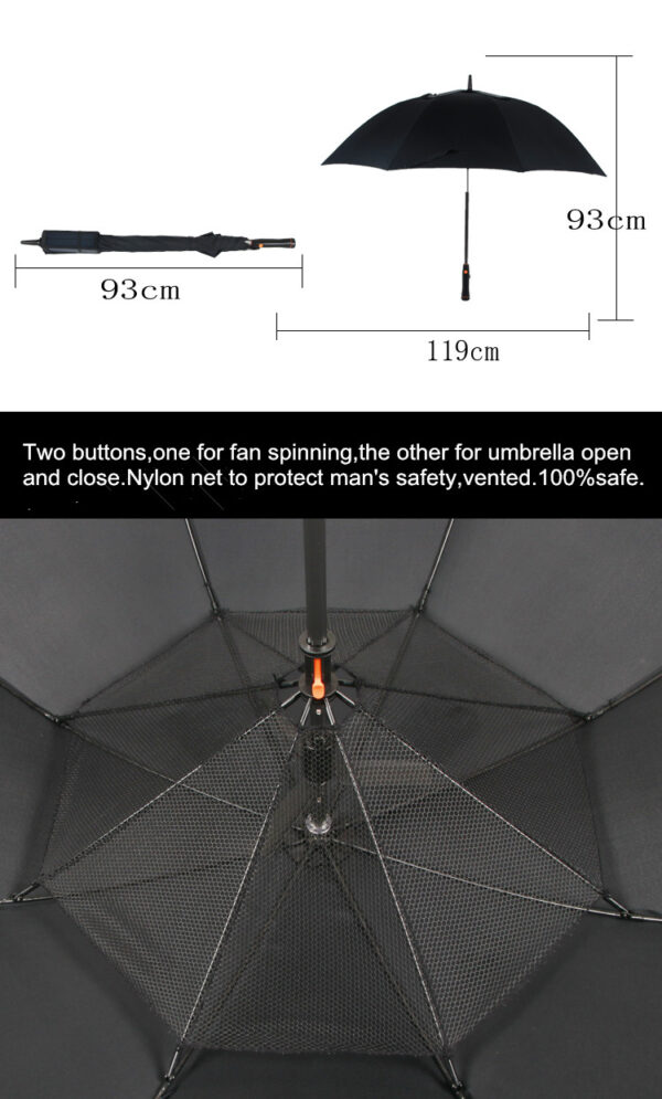 Hand open 10 angles solar USB charging electric anti-thunder fiberglass portable power bank windproof alloy fan umbrella