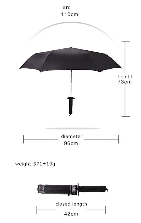 105cm dia. Steel Samurai sword katana umbrella Wolverine three fold auto open auto close windproof knives spike dragon parasol