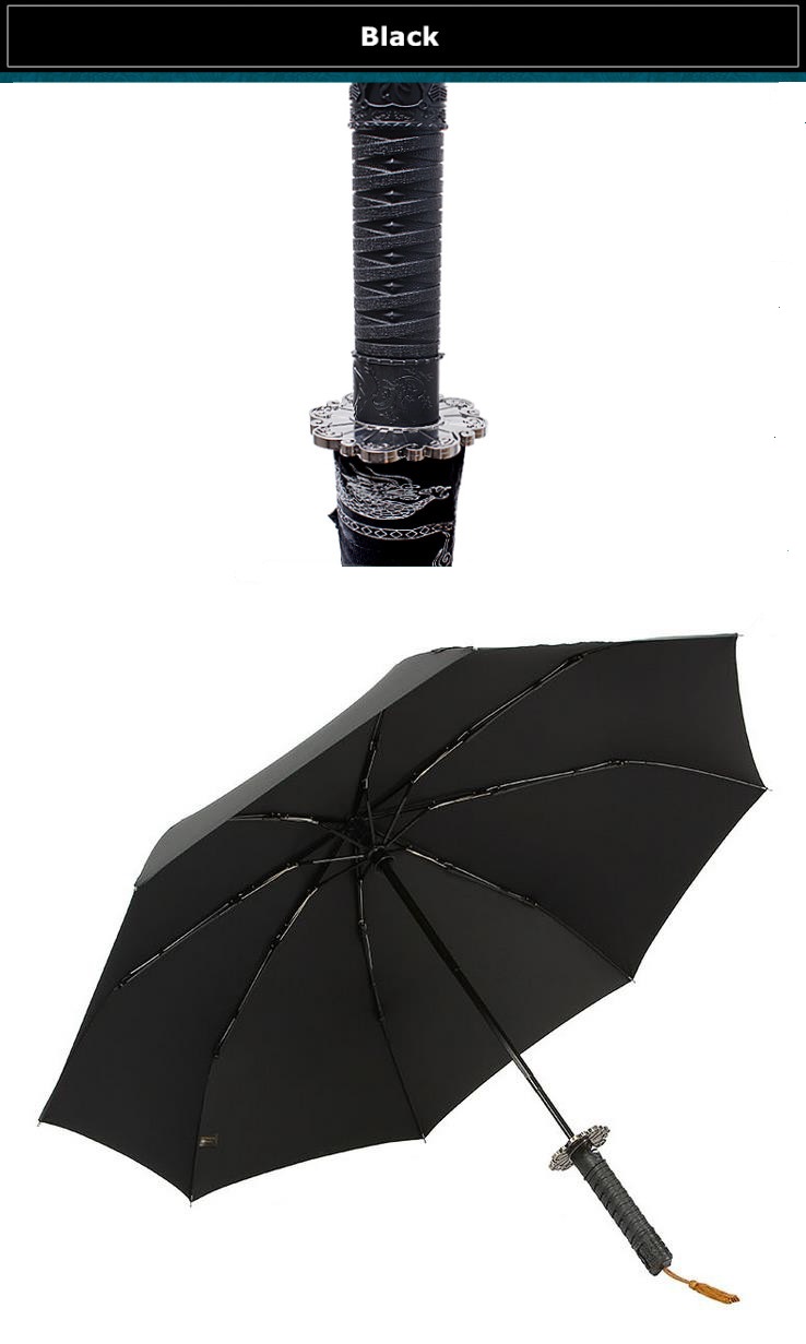 105cm dia. Steel Samurai sword katana umbrella Wolverine three fold auto open auto close windproof knives spike dragon parasol