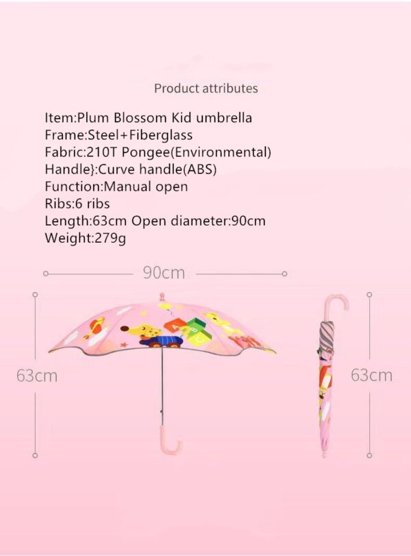 Baby animal cartoon plum blossom round rose umbrella anti-thunder windproof safe&environmental protecting children neon parasol