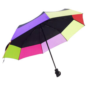 Custom three fold semi-auto anti-thunder fiber parasol compact mini compact rainbow umbrella