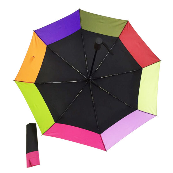 Custom three fold semi-auto anti-thunder fiber parasol compact mini compact rainbow umbrella