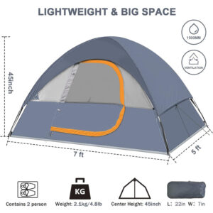 Camping Tent 2 Person Waterproof Windproof Tent with Rainfly Easy Set up-Portable Dome Tents for Camping