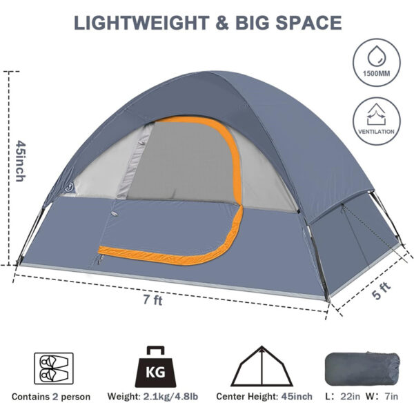 Camping Tent 2 Person Waterproof Windproof Tent with Rainfly Easy Set up-Portable Dome Tents for Camping