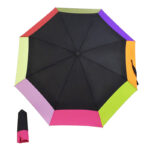 Custom three fold semi-auto anti-thunder fiber parasol compact mini compact rainbow umbrella