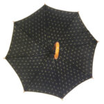 Auto open wood solid navy black color stick golden piping full print chantelle paris advertising umbrella