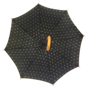 Auto open wood solid navy black color stick golden piping full print chantelle paris advertising umbrella