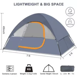 Camping Tent 2 Person Waterproof Windproof Tent with Rainfly Easy Set up-Portable Dome Tents for Camping
