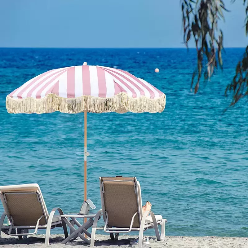 Dia 1.8m Striped Sun Parasol Umbrella Outdoor Garden Beach Umbrella with Fringe Retro Large beech wooden Tassel Pool Patio Dia 1.8m Striped Sun Parasol Umbrella Outdoor Garden Beach Umbrella with Fringe Retro Large beech wooden Tassel Pool Patio